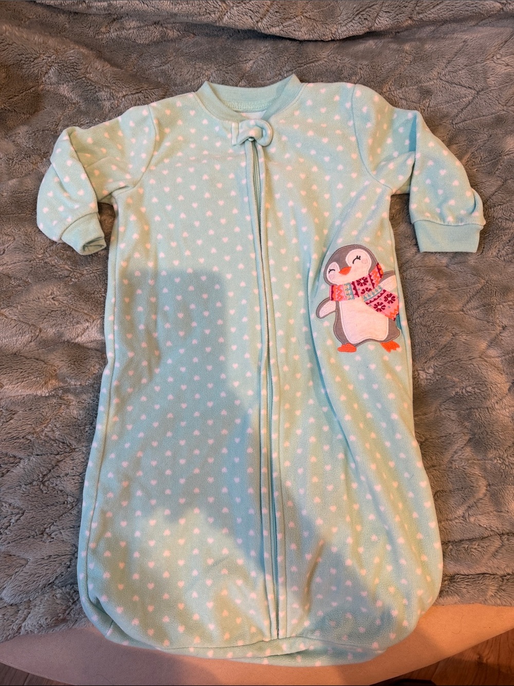 Carter's Mint Green Penguin Zip Sleep Sack with Hearts